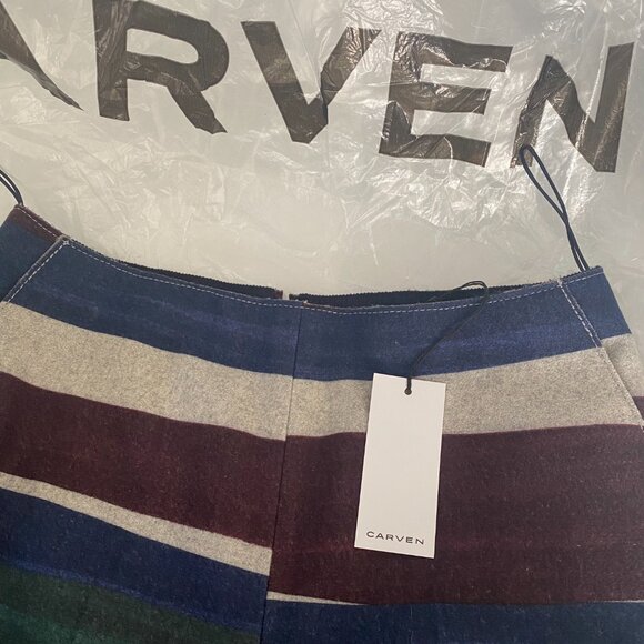 NWT CARVEN Color Block Striped Wool Blend Shorts Size FR 36 US 4 S MSRP $460 - Picture 6 of 9